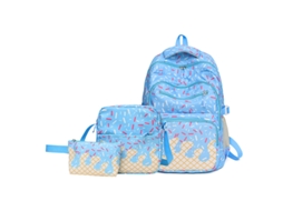 Conjunto De Três Peças De Mochila Com Estampa De Sorvete, Grande Capacidade, Impermeável, Incluindo Bolsa Transversal E Estojo Azul