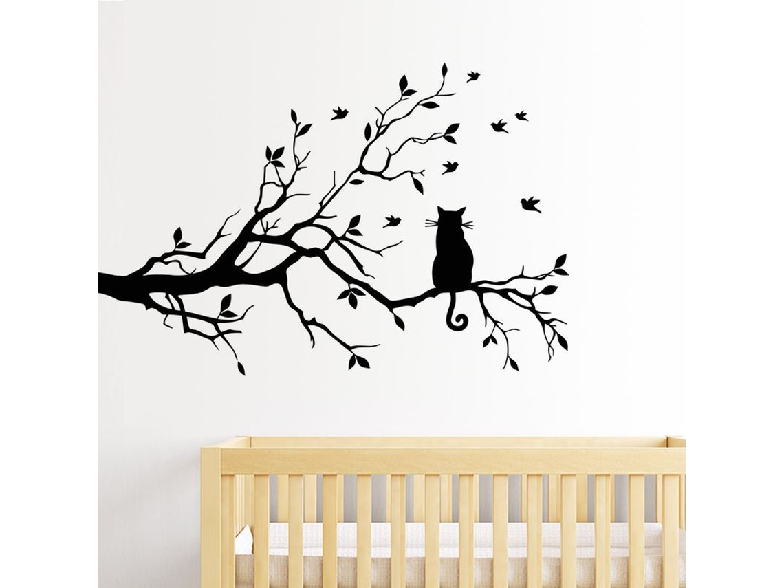 Adesivo decorativo de vinil para janela com estampa de gato, removível, faça você mesmo, preto, 58x38cm