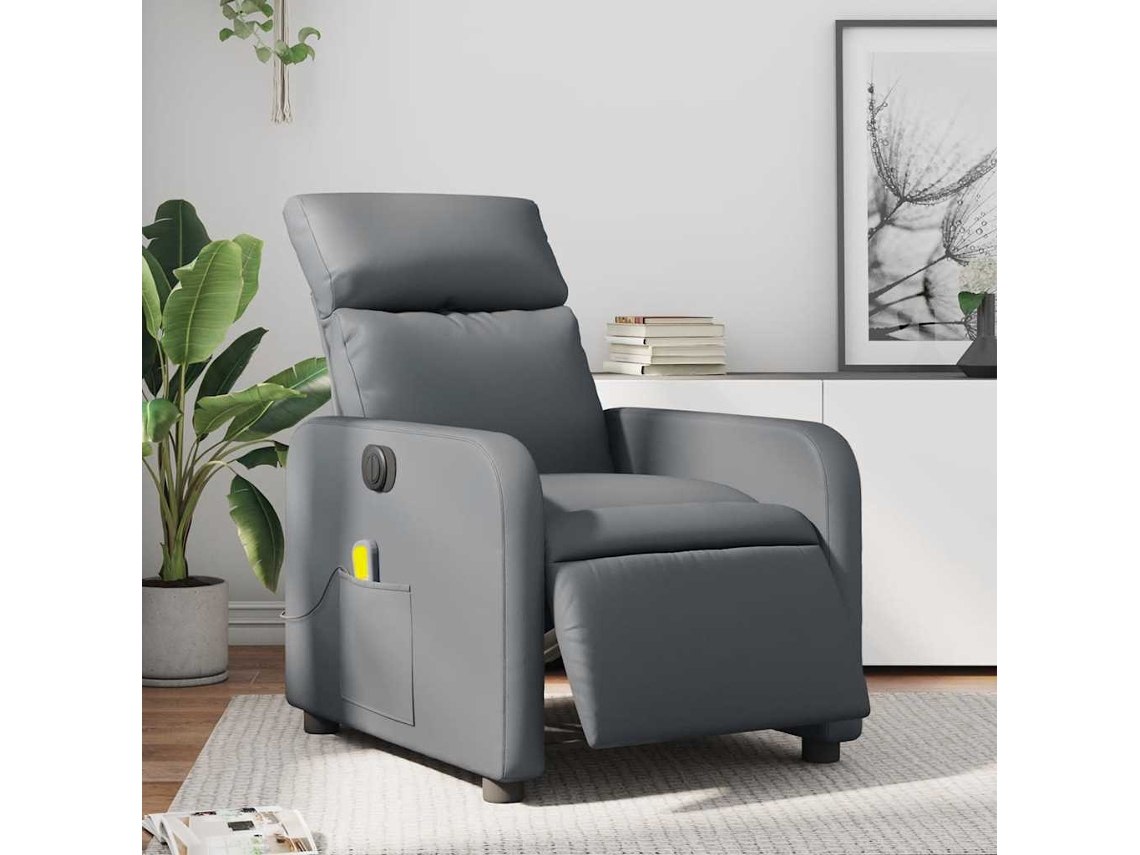 Vidaxl Poltrona Massagens Reclinável Elétrica Couro Artif. Cinzento