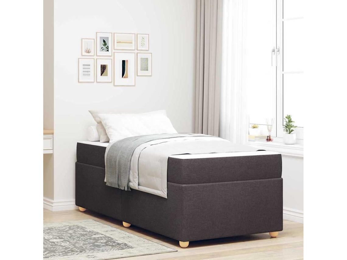 Vidaxl Estrutura Da Cama Com Colchão Marrom Escuro 90 X 190 Cm Tecido