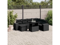 Vidaxl 8 Pcs Conjunto Sofás De Jardim Com Almofadões Vime Pe Preto