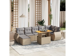 Vidaxl 8 Pcs Conjunto De Sofás P/ Jardim Com Almofadões Vime Pe Bege