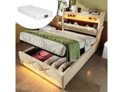 Cama Bege 90x200 C/ Led 360° Usb-c E Elevatória