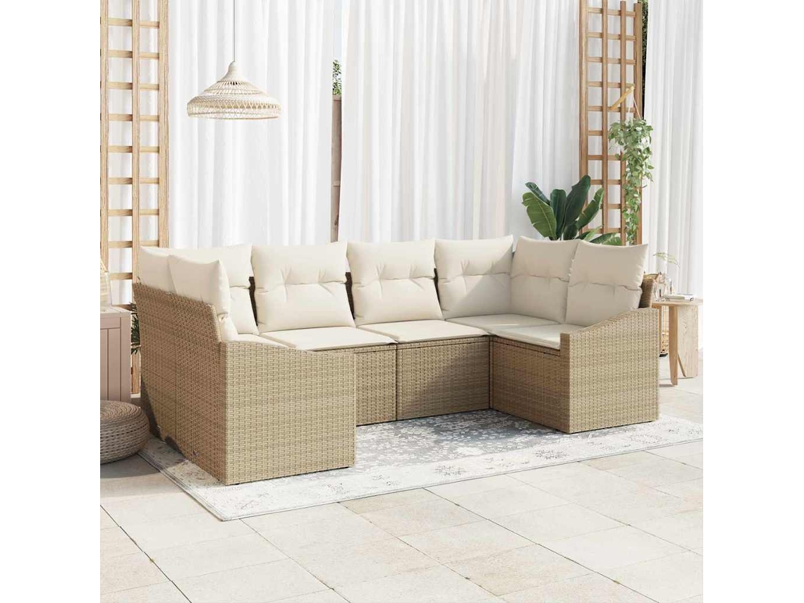 Vidaxl Conjunto De Sofás 6 Unid. Bege Vime Pe