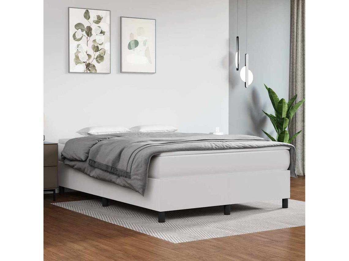 Vidaxl Cama Com Molas/colchão 140x200 Cm Couro Artificial Branco