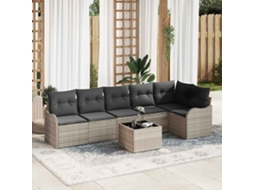 Vidaxl Conjunto De Sofá De Jardim 7 Unid. Cinzeto Vime Pe