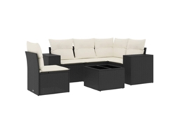 Conjunto 6 sofás de jardim c/ almofadões VIDAXL vime PE preto