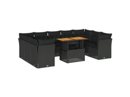 Conjunto de 10 Sofás de Jardim com Almofadões Vime Pe Preto MAISON EXCLUSIVE