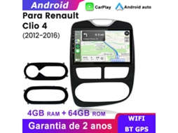 Rádio Auto Junsun 4gb+64gb Para Renault Clio 4 (2012-2016) 10" Ips, Gps, Carplay E Android Auto Bt