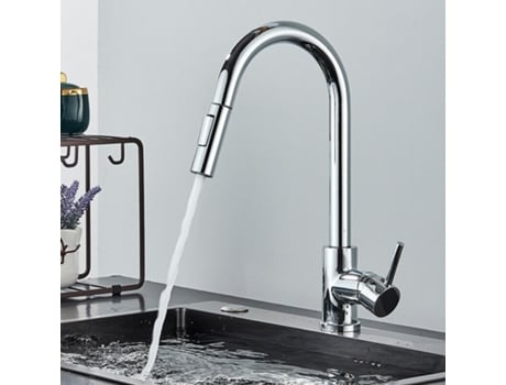 Torneira de cozinha cromada com duas funções, alça única, misturador removível, água quente e fria, montada no convés