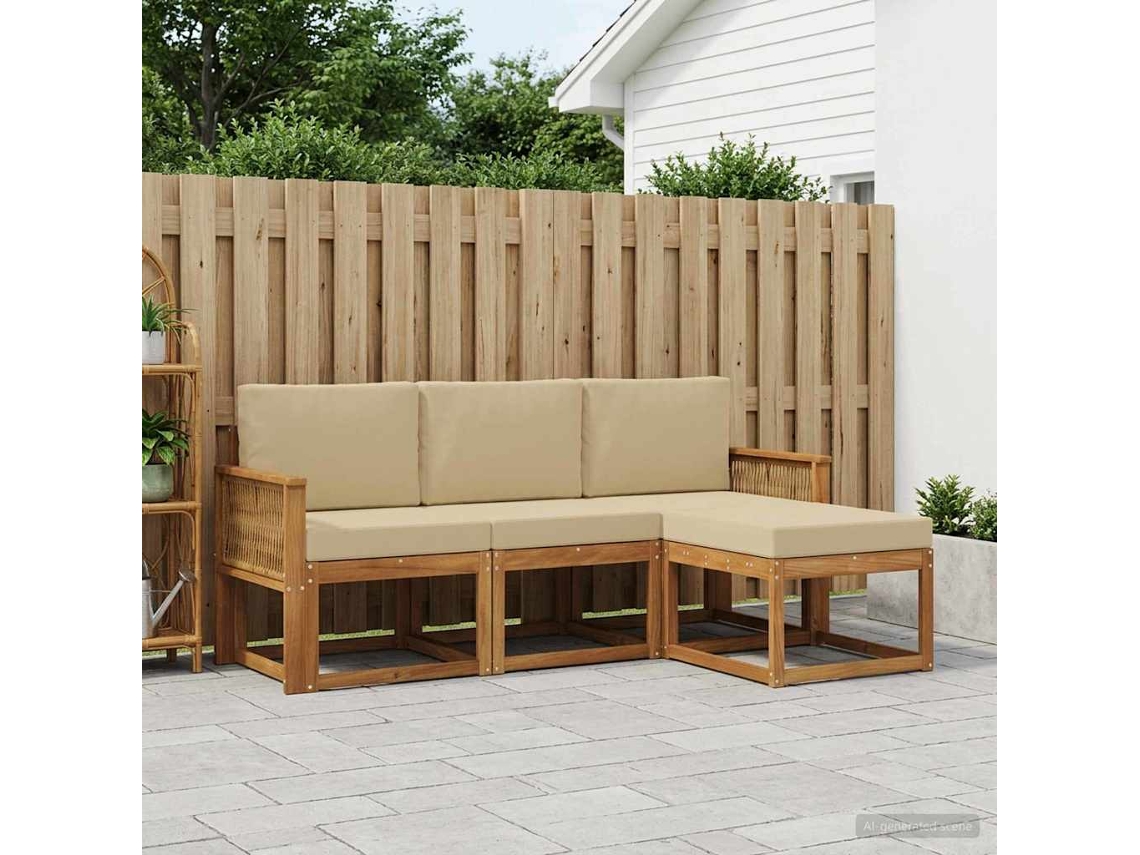 Vidaxl Conjunto De Sofás Para Exterior 4 Unid. Natural E Bege