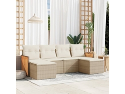 Vidaxl 6 Pcs Conjunto De Sofás P/ Jardim Com Almofadões Vime Pe Bege