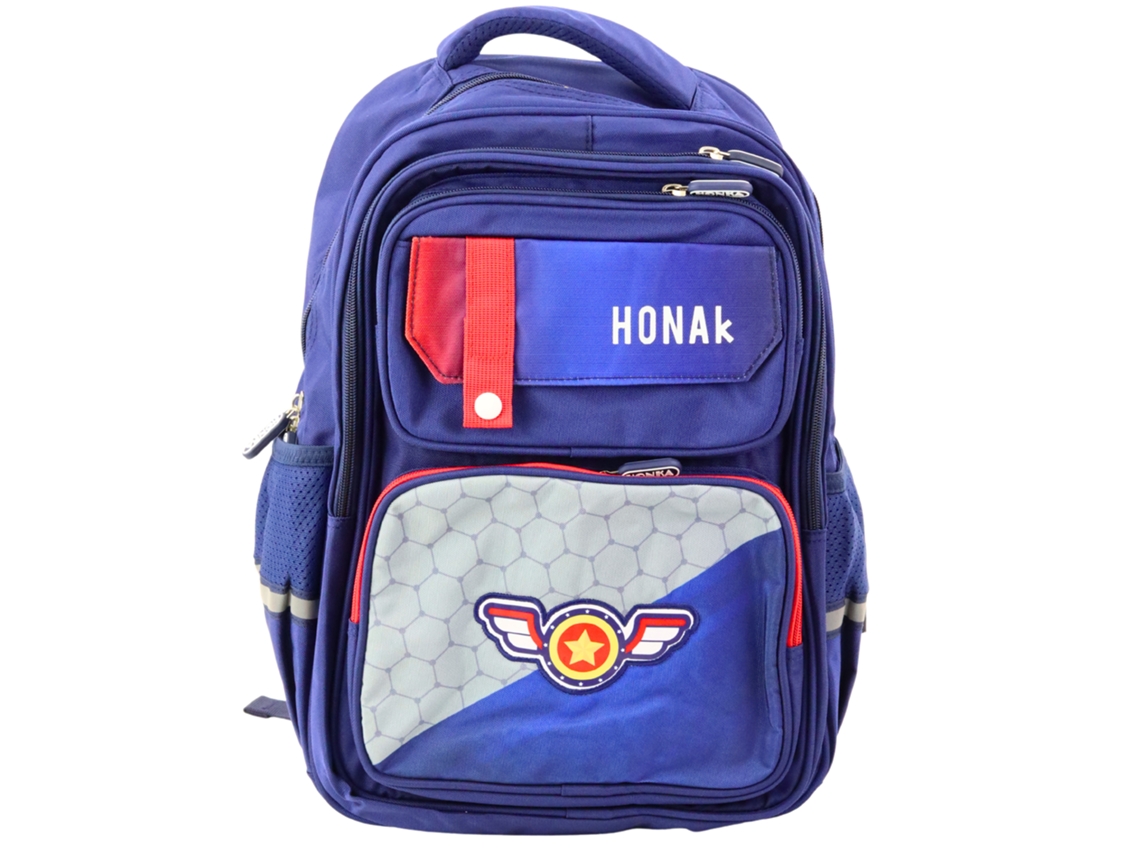 School Backpack With Patch Chest Strap Navy Blue 20l