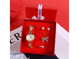 Conjunto de Presente Feminino com Relógio de Pulseira de Malha e Caixa Laranja SPQMENT