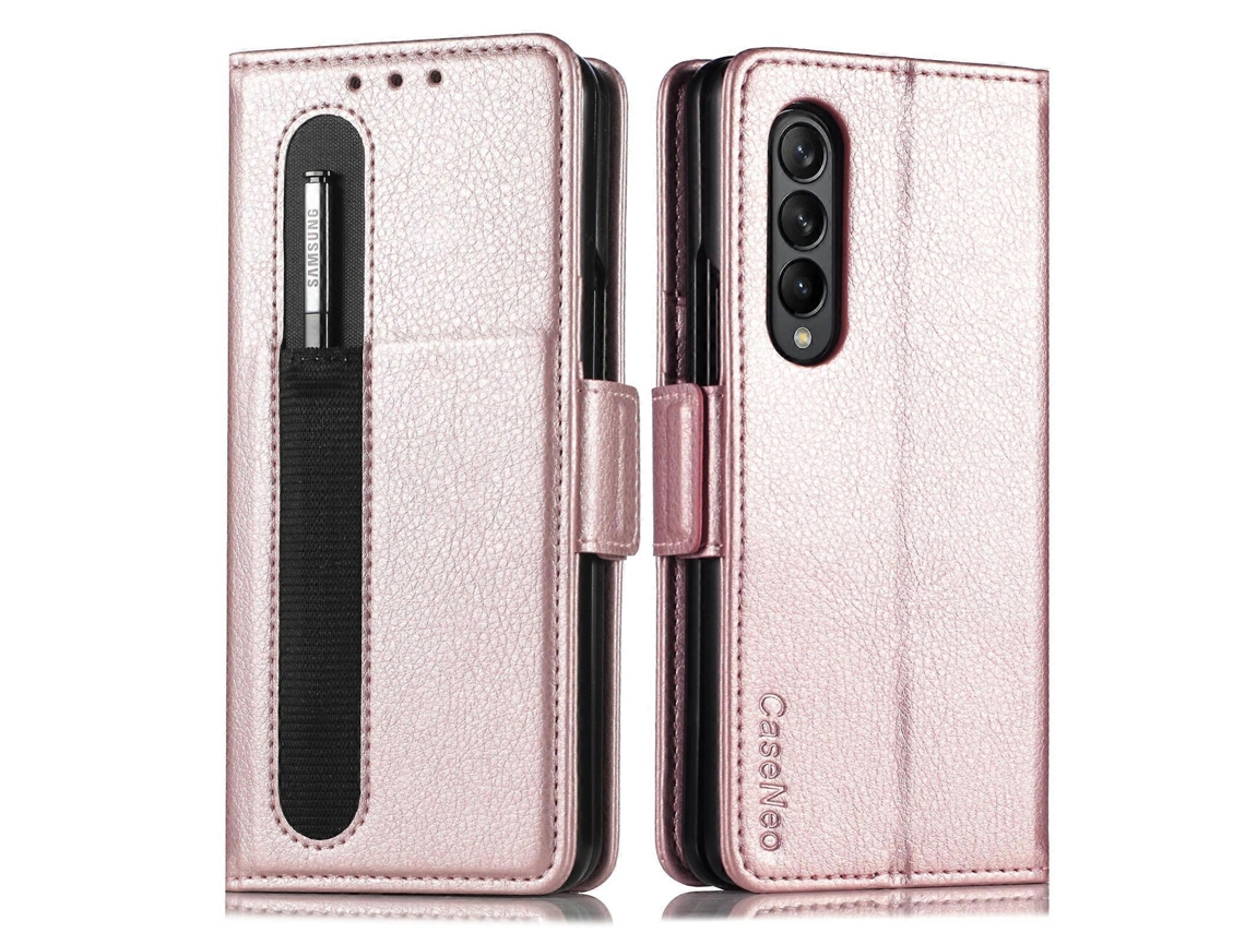 Capa Dobrável Para Samsung Galaxy Z Fold4 5g Com Estampa De Lichia, Com Compartimentos Para Caneta E Cartão.