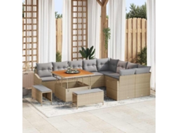 Vidaxl Conjunto de Sofá de Jardim com Almofada 12 Pcs Bege Vime Pe