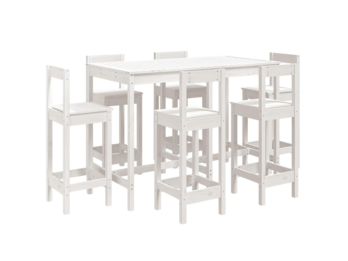 7 Pcs Conjunto de Bar para Jardim Pinho Maciço Branco MAISON EXCLUSIVE