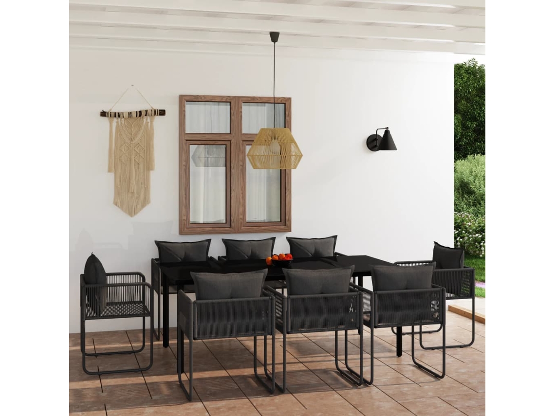 Vidaxl 9 Pcs Conjunto De Jantar Para Jardim Preto
