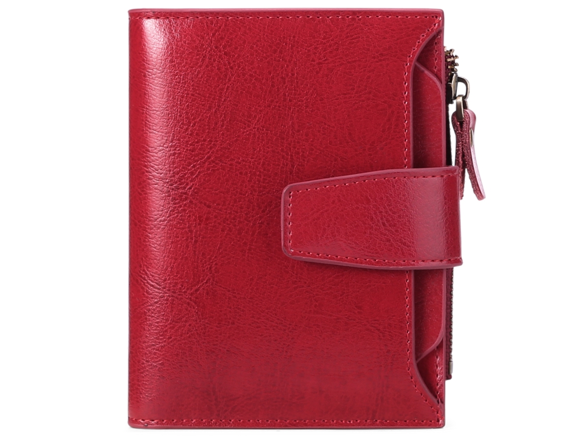 Cartão De Dinheiro Curto De Couro Macio, 12 Compartimentos Para Cartão, 12*10*3cm, Vermelho Escarlate