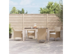 Vidaxl 5 Pcs Conjunto De Jantar P/ Jardim Com Almofadões Vime Pe Bege