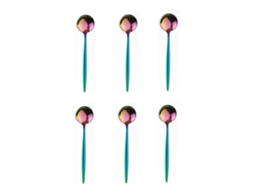 Conjunto de 6 Colheres Pequenas de Aço Inoxidável, Pretas e Douradas. MDUG (colorido)