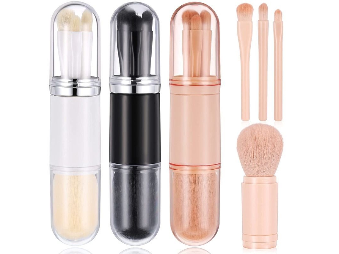 Conjunto De 3 Pinceis De Maquiagem Pequenos 4 Em 1 Portatil Viagem Mini Pinceis De Labios Base Sombra De Olhos