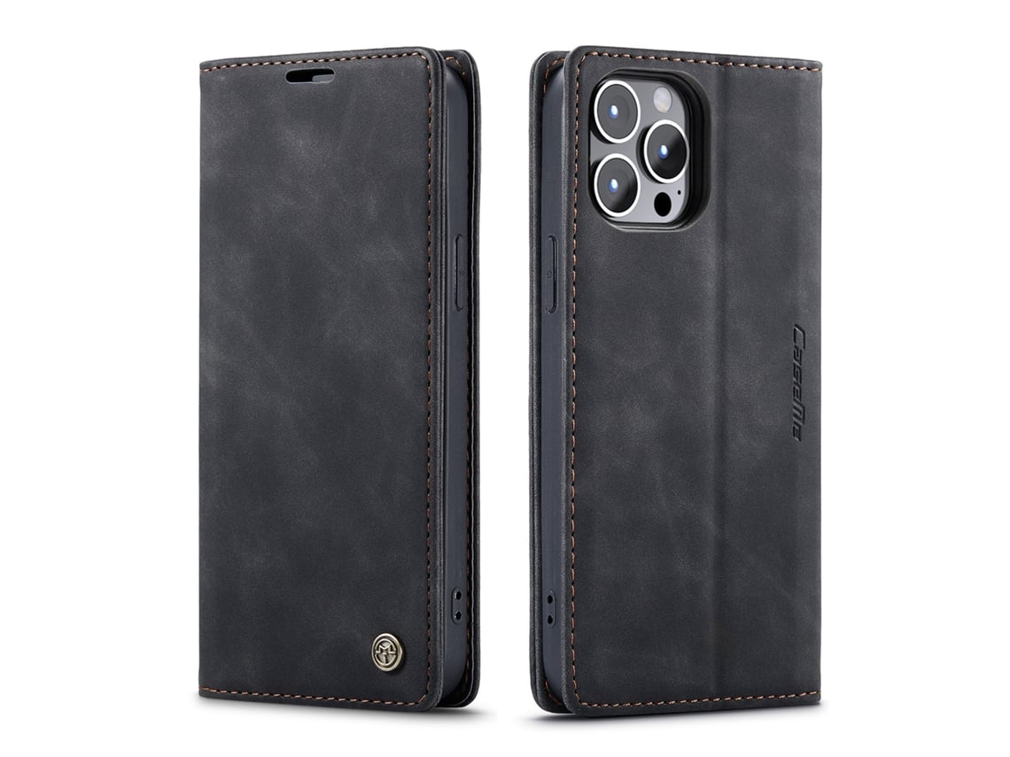 Capa Flip Para Celular Com Compartimento Para Cartão Em Couropreto - Iphone 17