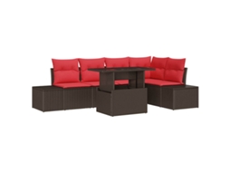 Maison Exclusive - Conjunto De Sofá De Jardim Manual 6 Pcs Castanho E Vermelho