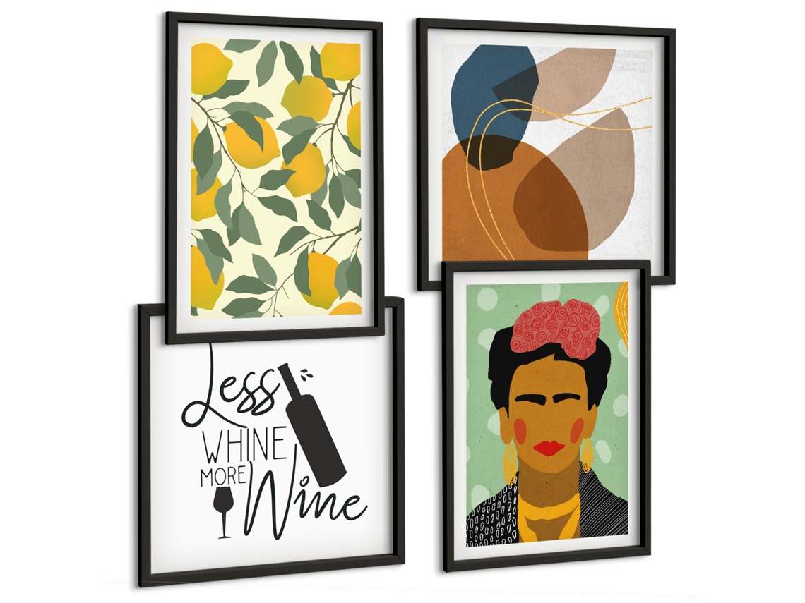 Composição De Quadros Minimalismo Em Tela Aquarela Moldura Branca Quadros Para A Sala De Estar Espelharte (conjunto De 4 Imagens)