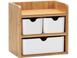 Organizador De Escritorio Blanco De Madera Y Bambú Con Cajón