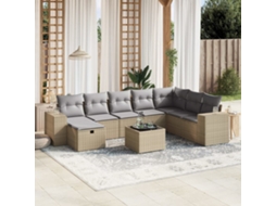 Vidaxl 9 Pcs Conj. Sofás Jardim C/ Almofadões Vime Pe Bege Misturado
