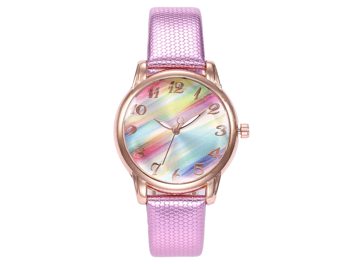 Relógio de Pulso Feminino Vansvar com Pulseira Pu Cor Gradiente Rosa