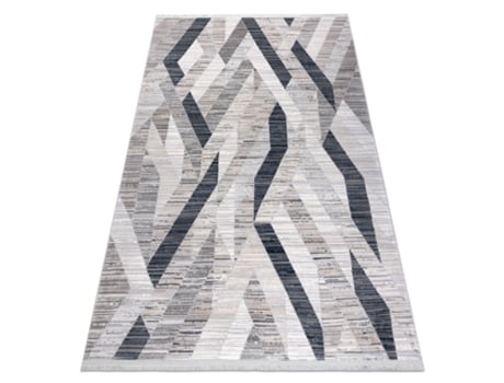 Tapete Moderno Rebec Franjas 51166B Geométrico - Dois Níveis de Lã Cinza Azul Escuro / Creme (80 x 150 cm)