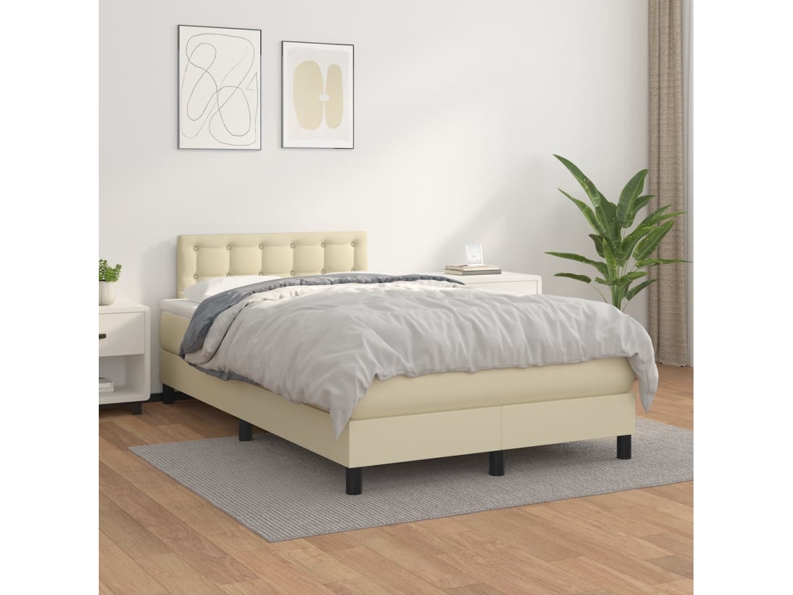 Vidaxl Cama Com Molas/colchão 120x200 Cm Couro Artificial Cor Creme
