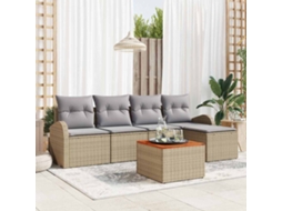 Vidaxl Conjunto De Sofá De Jardim 6 Unid. Bege E Cinza Claro Vime Pe