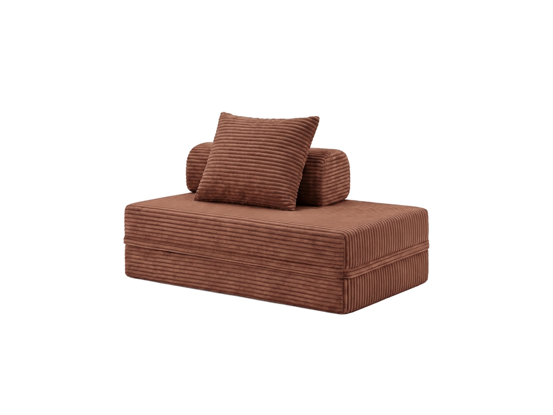 Sofá Modular 2 Lugares Convertível Veludo Listado Terracota SKOFFA