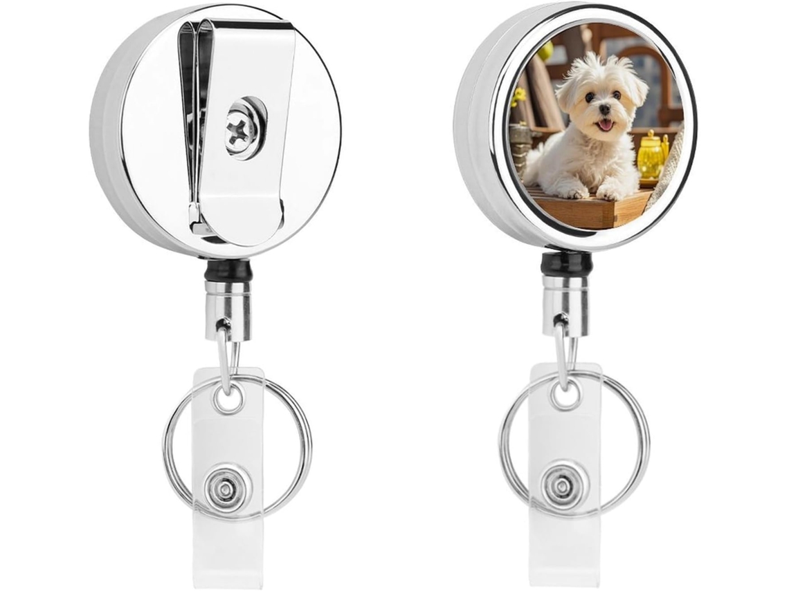 Porta Crachá Retrátil Com Clipe De Metal Resistente E Design Moderno Em Formato De Cachorrinho Maltês, Com Cordão De
