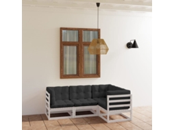 Vidaxl 4 Pcs Conjunto Lounge De Jardim C/ Almofadões Pinho Maciço