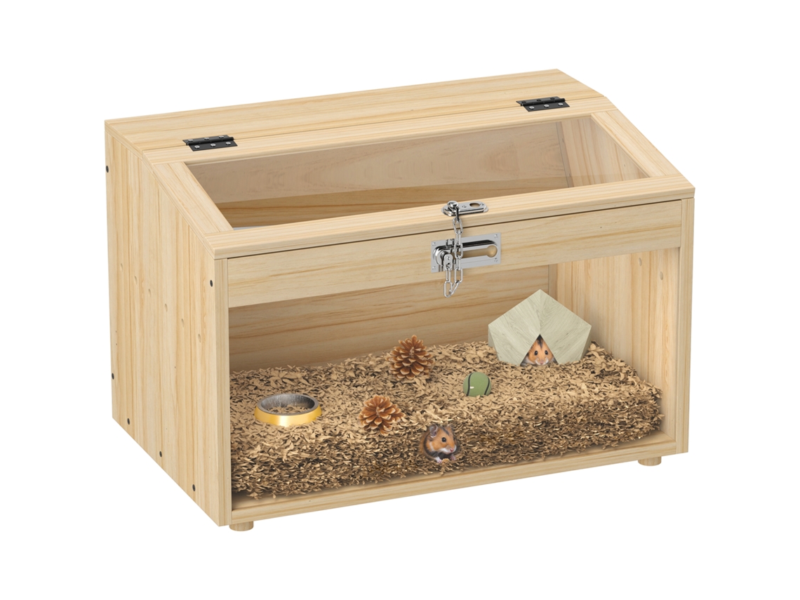 De Madeira Acrílica 55 X 35 Cm Natural Gaiola Hamster Camundongos Com Tampa Abrible Janela
