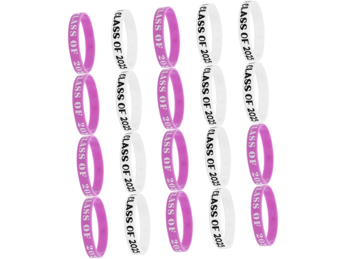 Pulseiras de silicone Coheali 20 Parabéns, modeladoras, confortáveis e ajustáveis, ideais para festivais e eventos.