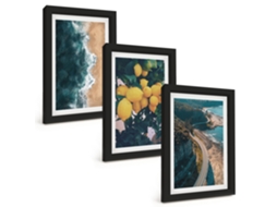 Composição De Quadros Praia, Limões E Montanhas Espelharte (3 Peças 20x30 Cm)