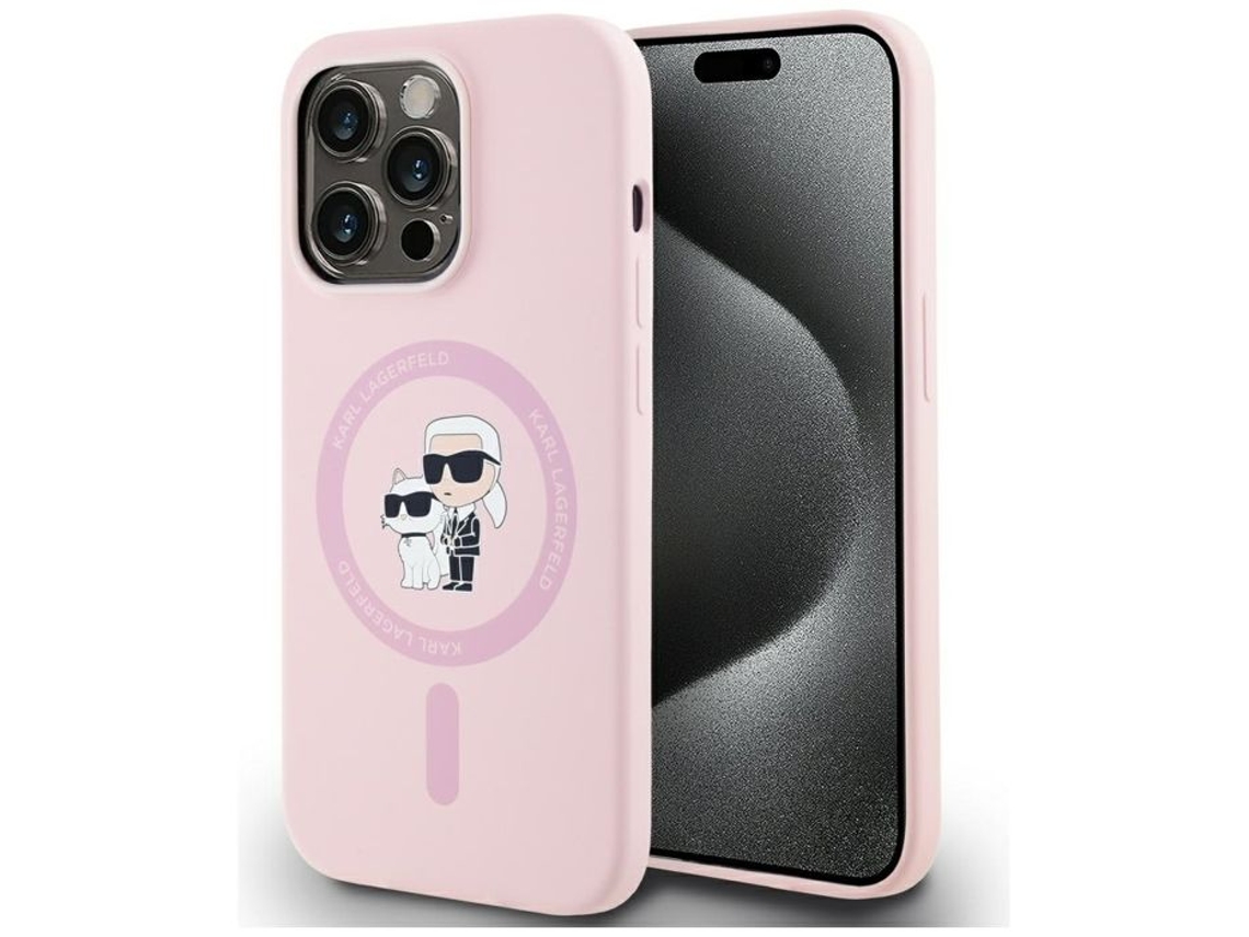 Capa Para Iphone 14 Pro - Karl Lagerfeld Silicone Magsafe (klhmp14lscmkkcrhp) - Rosa Karlchoupette