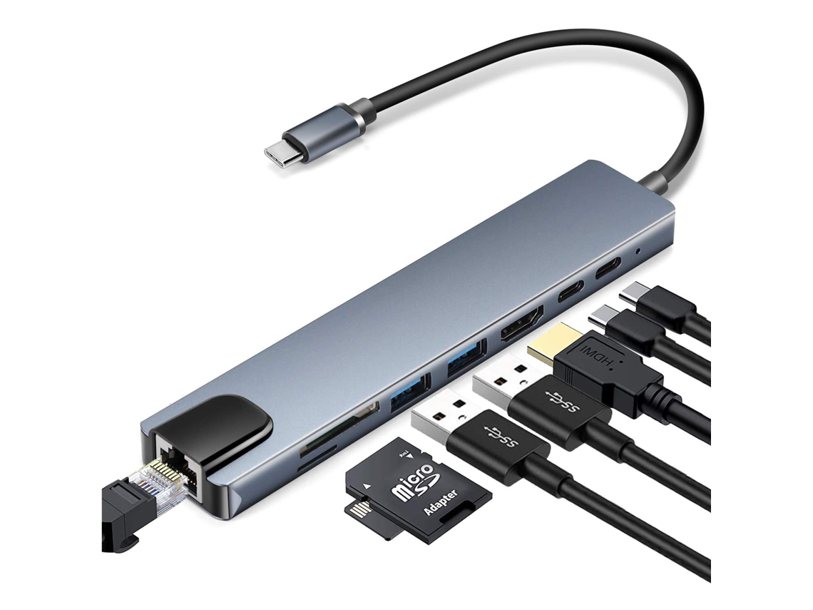 Hub Usb c com 8 Portas, Usb, Pd, Hdmi, Ethernet e Leitor de Cartão Sd AQUAFORGE