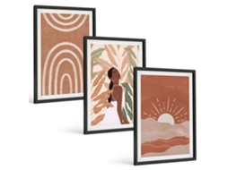 Um Conjunto De Imagens Decorativas Em Uma Moldura Formas Abstratas Boho Moldura Preta Quadros Para O Escritório Espelharte (3 Piezas De 40x60 Cm)