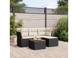Vidaxl 5 Pcs Conjunto Sofás De Jardim Com Almofadões Vime Pe Preto