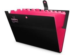 Pasta expansível Haissky Offic Slowmoose com 12 bolsos, preta e rosa choque