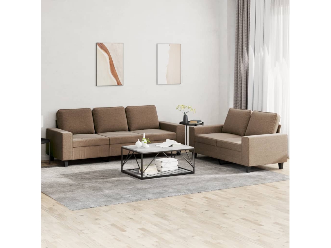 Vidaxl 2 Pcs Conjunto De Sofás Tecido Castanho