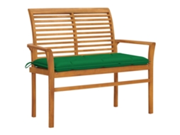 Vidaxl Banco De Jardim C/ Almofadão Verde 112 Cm Teca Maciça