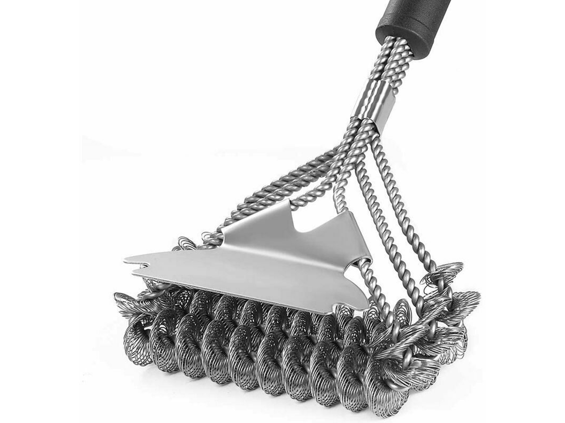 Escova Sem Cerdas para Grelha, com Raspador Integrado, Aço Inoxidável, 18 Polegadas AQUAFORGE