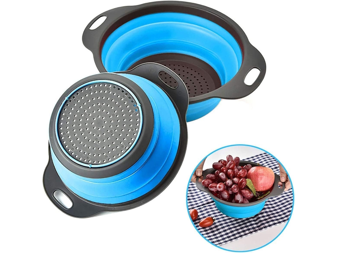 Conjunto De Escorredor Dobrável, Próprio Para Lava, Louças E Que Economiza Espaço Na Cozinha, Ideal Para Massas, Legumes E Frutas(azul)